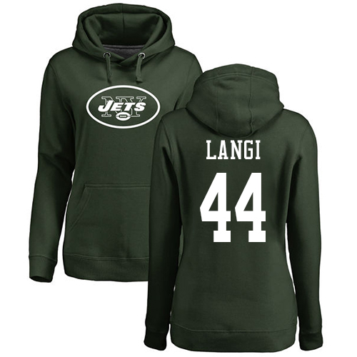 New York Jets Green Women Harvey Langi Name and Number Logo NFL Football #44 Pullover Hoodie Sweatshirts->nfl t-shirts->Sports Accessory